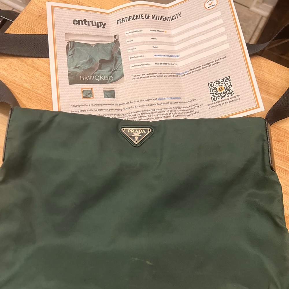 Pre Loved Authentic Prada Nylon Green Messenger Bag